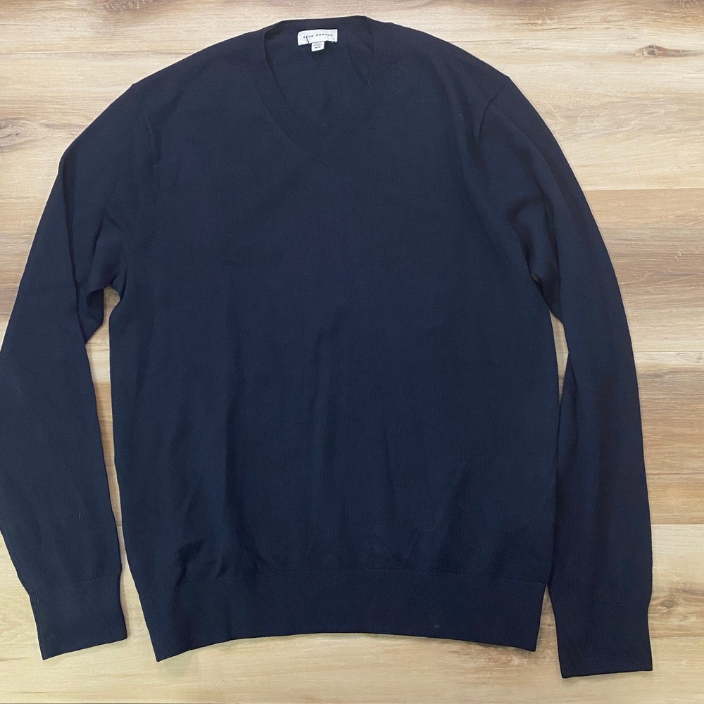 Club Monaco V-Neck Sweater Size M Merino Wool Slim Fit Black